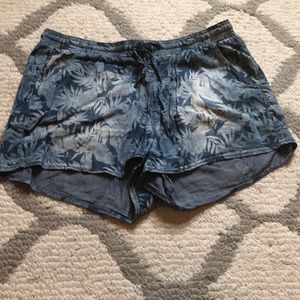Blue Floral Elastic Waste Shorts